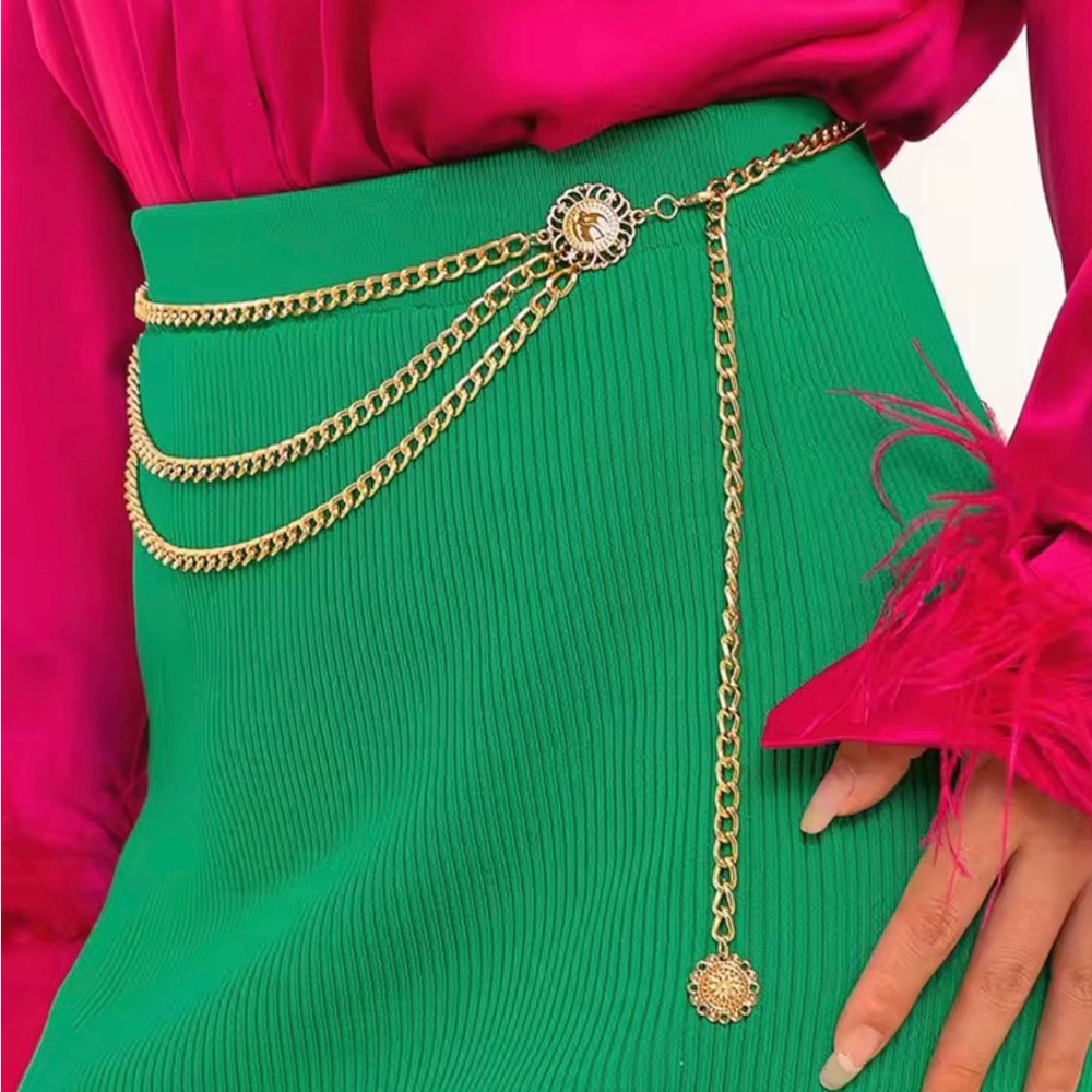 Boho Sunflower Multilayer Chain Gold Belt 36”